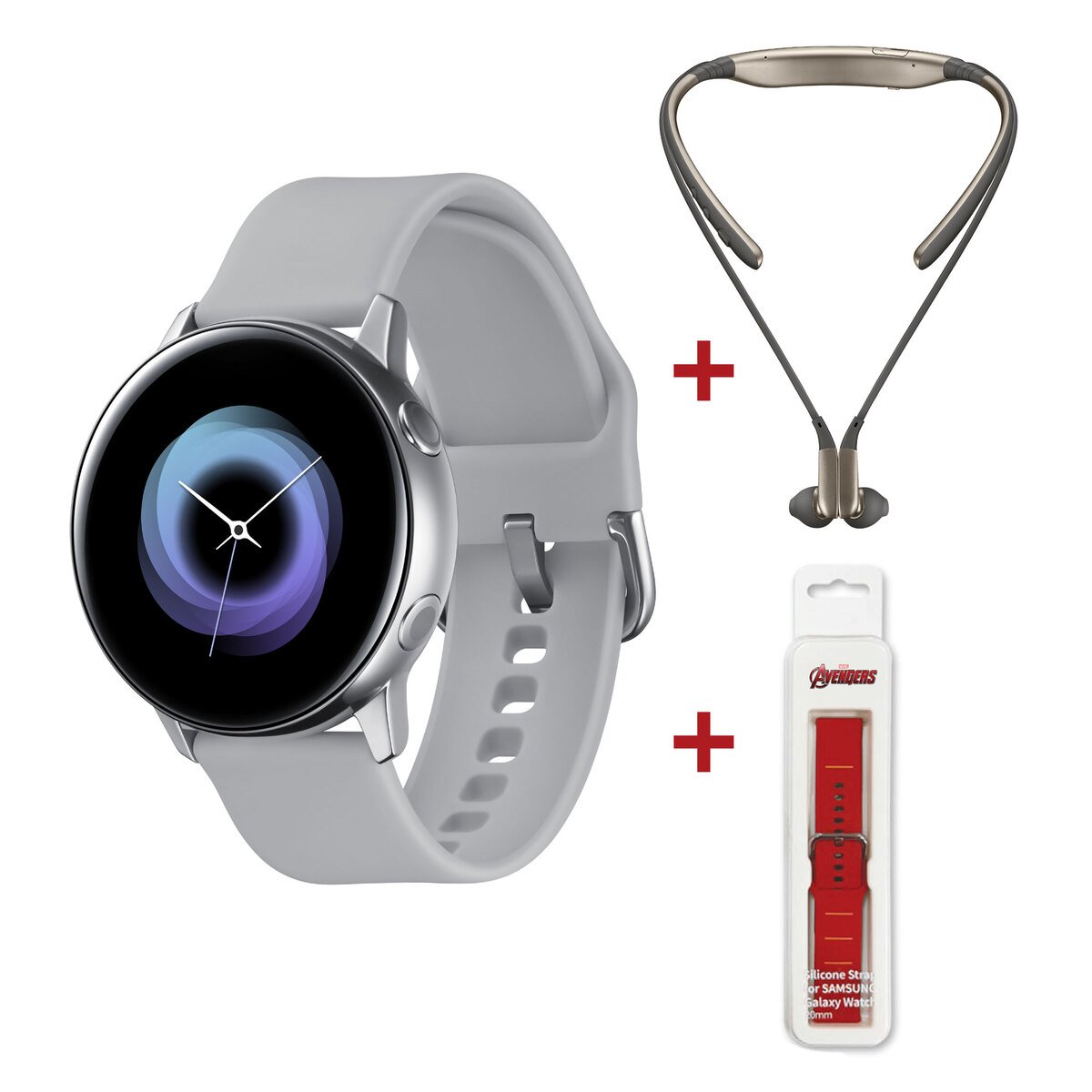 Samsung Galaxy Watch Active SM-R500 Silver + Samsung Level U Headset Assorted Color + Silicon Watch Strap Assorted Color