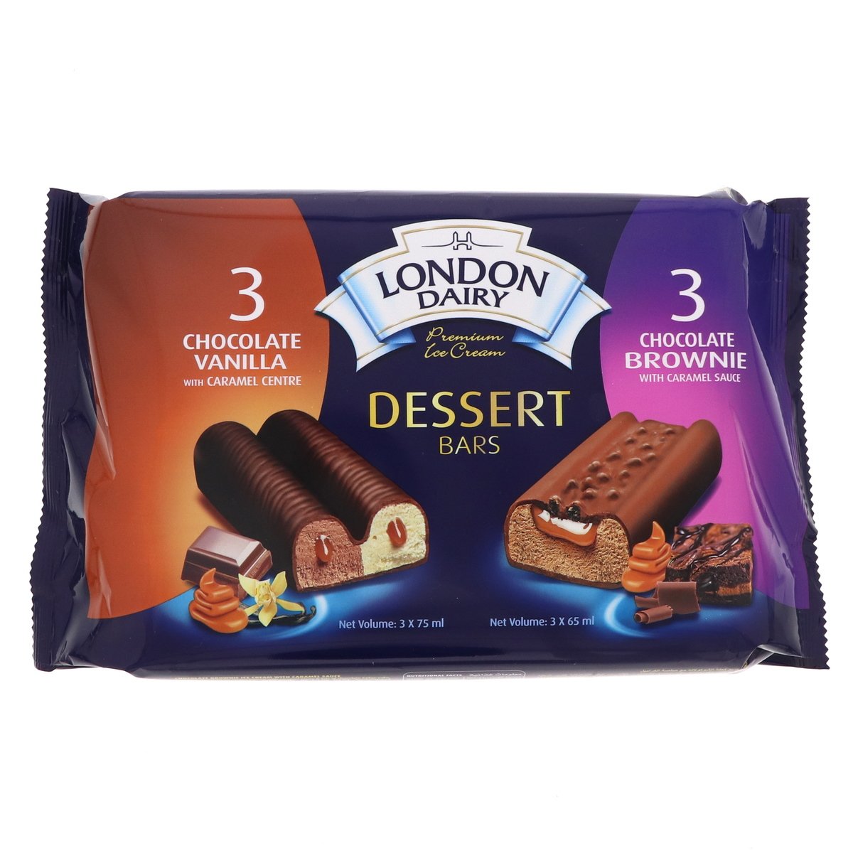 London Dairy Dessert Bars Chocolate Vanilla 3 x 75 ml + Chocolate Brownie 3 x 65 ml