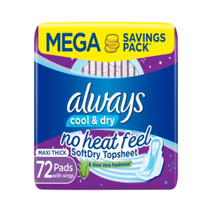 Always Sanitary Pads Clean & Dry Maxi Thick Large With Wings 72pcs