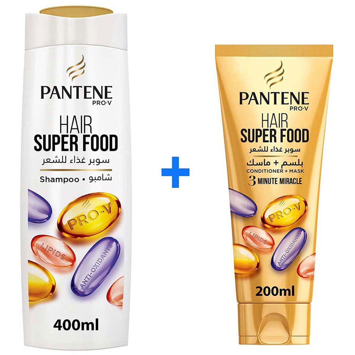 Pantene ProV Hair Super Food 3 Minute Miracle Shampoo 400ml with Conditioner 200 ml