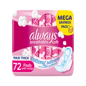 Always Cottony Softness Maxi Thick Pads With Wings Large 72pcs