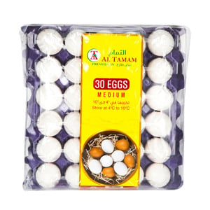 اشتري قم بشراء التمام بيض أبيض طازج وسط 30 حبة Online at Best Price من الموقع - من لولو هايبر ماركت White Eggs في الامارات