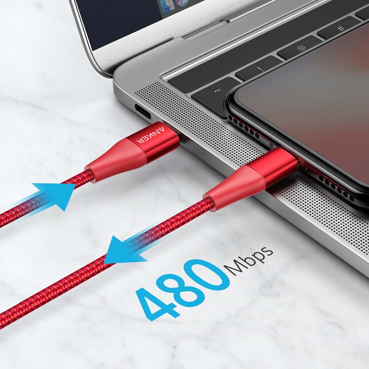 Anker powerline + II USB C cable with lighting connector 3FT Red