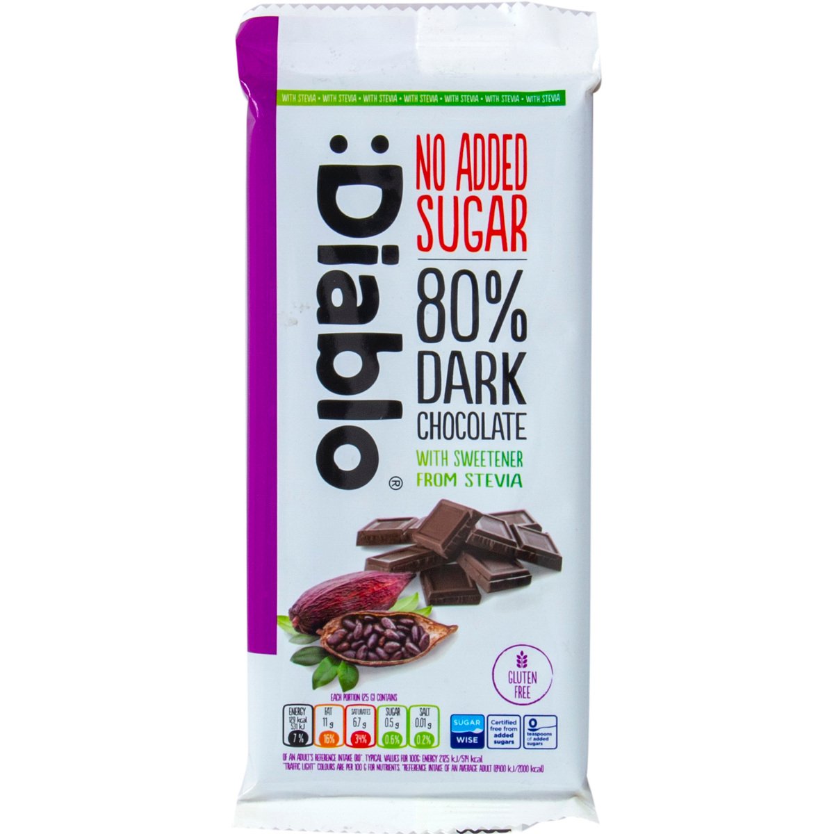 Diablo 80% Dark Chocolate No Added Sugar 75 g