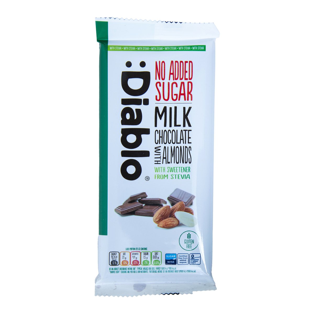 Diablo No Added Sugar Milk Chocolate With Almonds 75 g