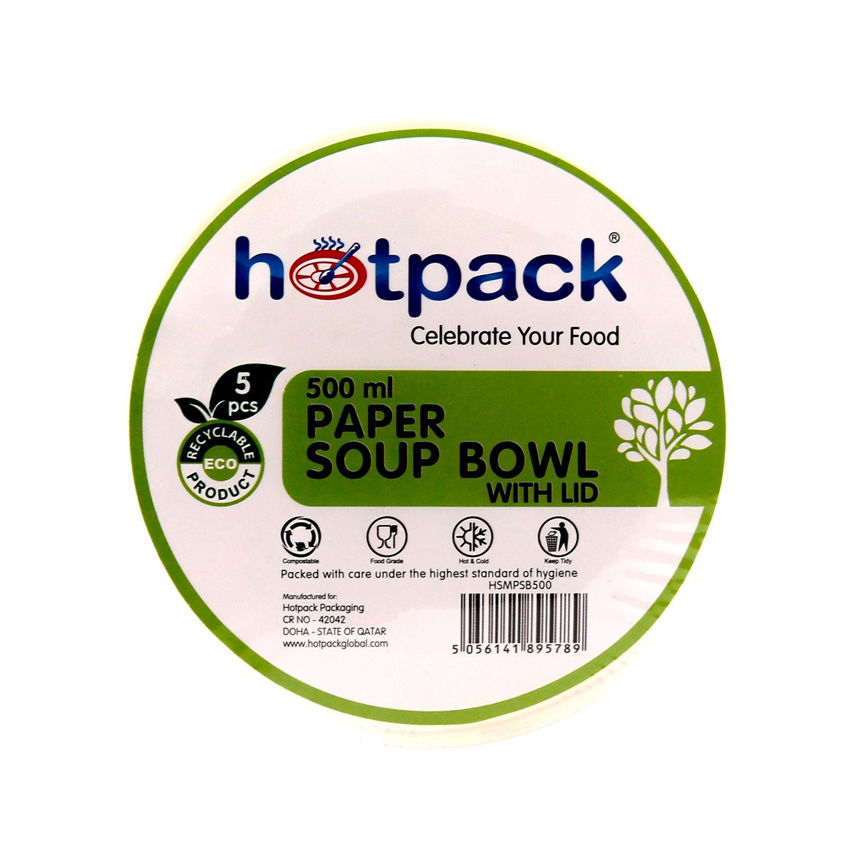 Hotpack Paper Soup Bowl with LID 500ml 5pcs
