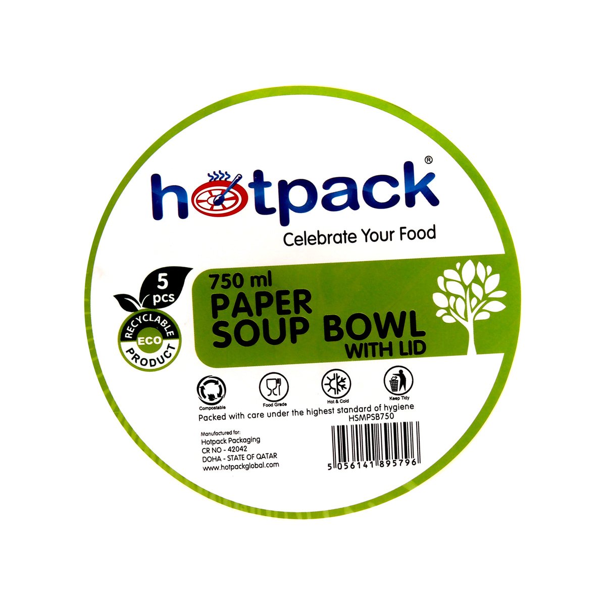Hotpack Paper Soup Bowl with LID 750ml 5pcs