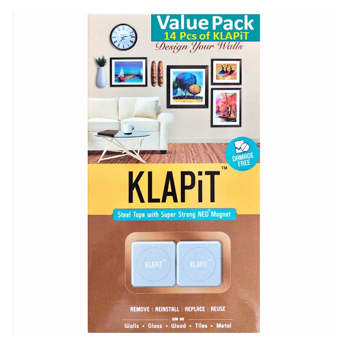 KLAPiT Magnetic Wall Strips For Damage Free Hanging Pictures & Frames 49WWB14P 14pcs