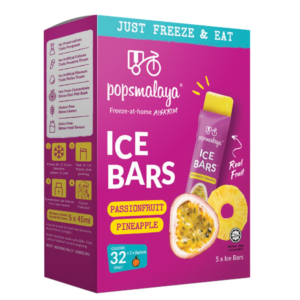 Pops Malaya Passionfruit & Pineapple Ice Bars 5 x 45 ml