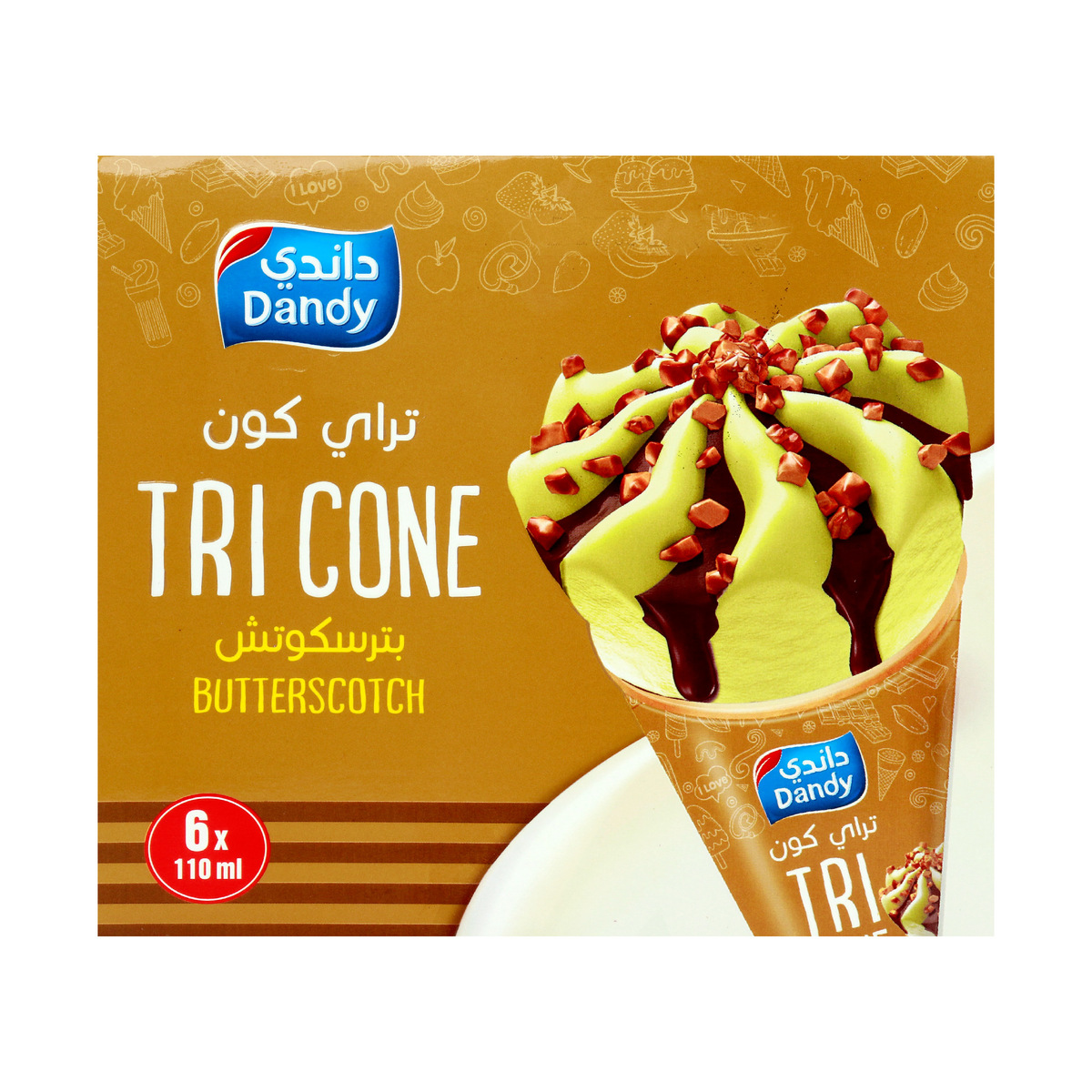 Dandy Ice Cream Tri Cone Butterscotch 6 x 110ml
