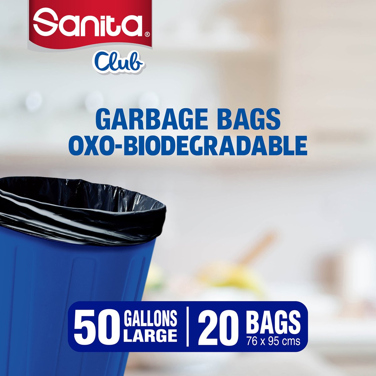 Sanita Club Garbage Bags Oxo-Biodegradable Large 50 Gallons Size 76 x 95cms 20pcs