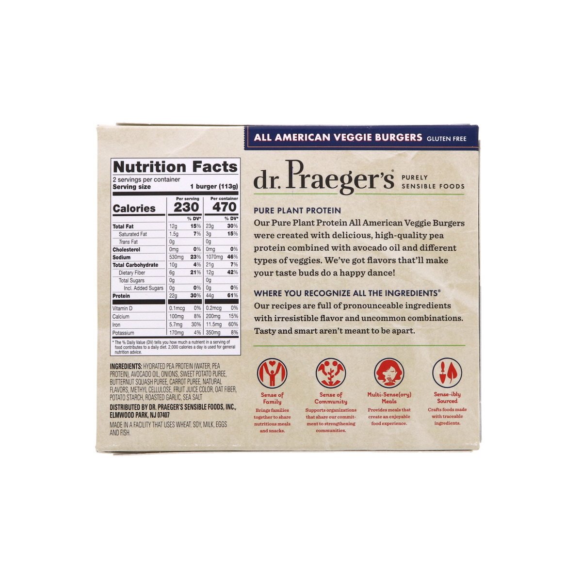 Dr. Praeger's Plant Protein Veggie Burger Gluten Free 226 g