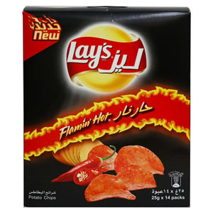 اشتري قم بشراء ليز رقائق البطاطس حار نار 14 × 25 جم Online at Best Price من الموقع - من لولو هايبر ماركت Potato Bags في السعودية