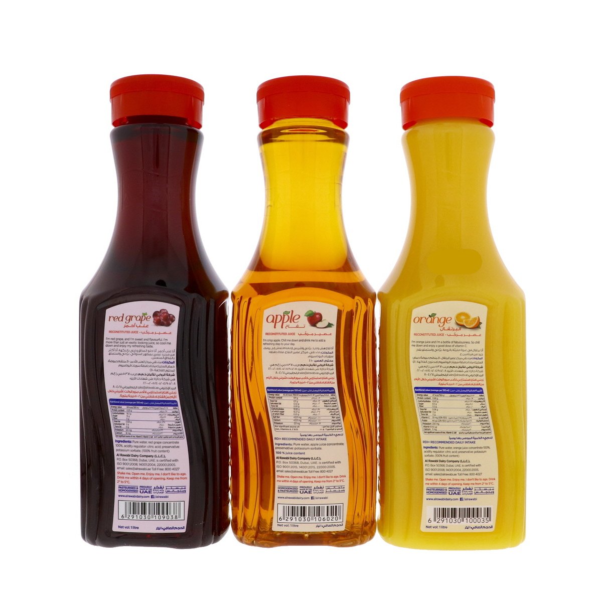 Al Rawabi Juice Red Grape, Apple & Orange Assorted 3 x 1 Litre