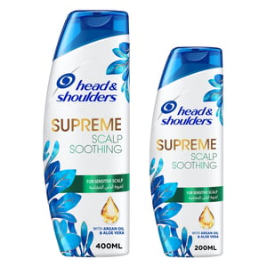 Head & Shoulders Supreme Anti-Dandruff Shampoo with Argan Oil and Aloe Vera for Sensitive Scalp Soothing 400ml + 200ml