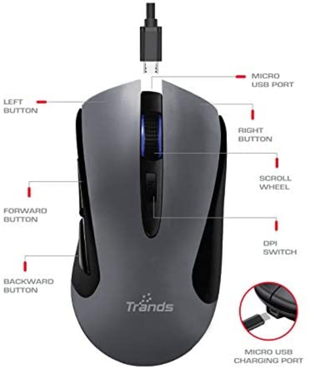 Trands 2.4G Rechargeable Wireless Portable Mouse Optical Mice with USB ...