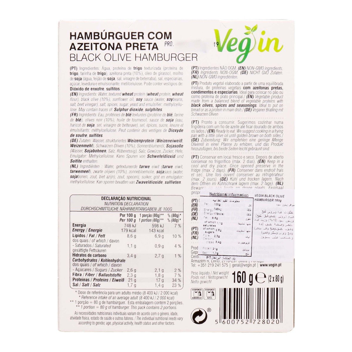 Vegin Black Olives Hamburger 160g