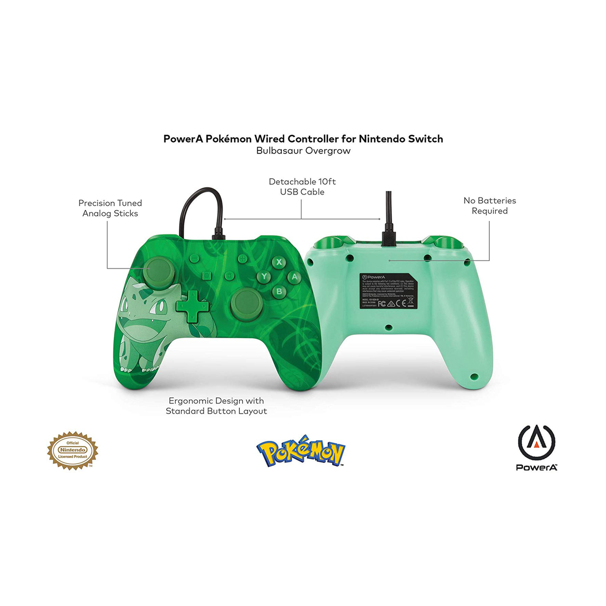 PowerA Pokemon Wired Controller for Nintendo Switch - Bulbasaur Overgrow (Nintendo Switch)
