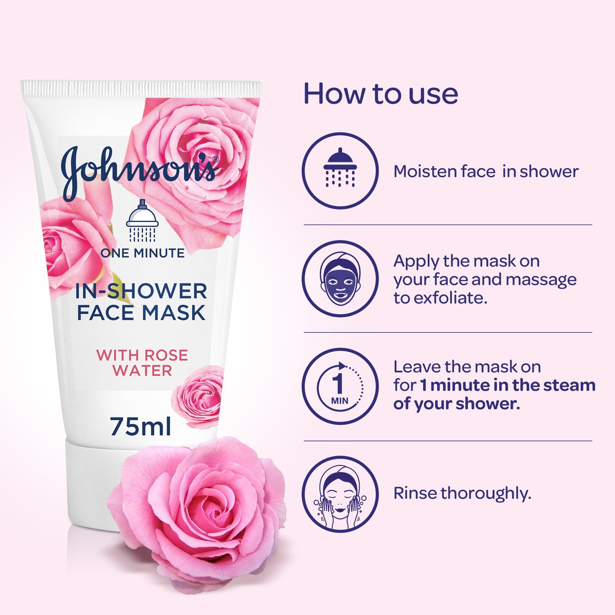 Johnson's Facial Mask 1 Minute In-Shower Face Mask with Rose Water 75 ml