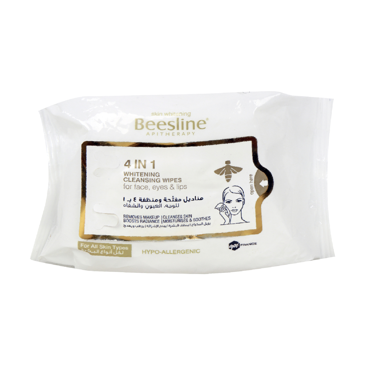 Beesline 4in1 Cleansing Wipes Whitening For Face, Eyes & Lips 1pkt