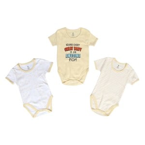 Eten Infant's Boys Bodysuit 3Pcs Set Short Sleeve Yellow 0-3M