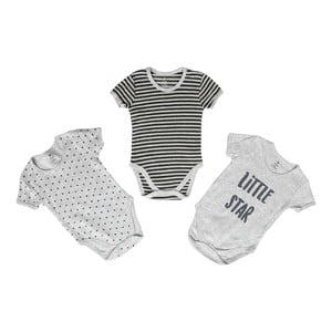 Eten Infant's Boys Bodysuit 3Pcs Set Short Sleeve Grey 0-3M