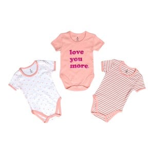 Eten Infant Girls Bodysuit 3Pcs Set Short Sleeve Pink 3-6M