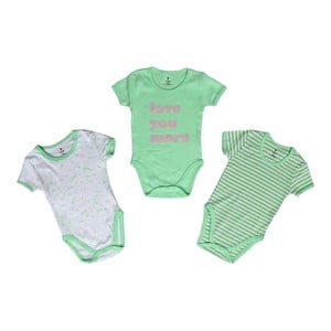Eten Infant Girls Bodysuit 3Pcs Set Short Sleeve Green 0-3M
