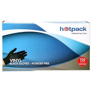 Hotpack Powder Free Black Vinyl Gloves Medium 100pcs