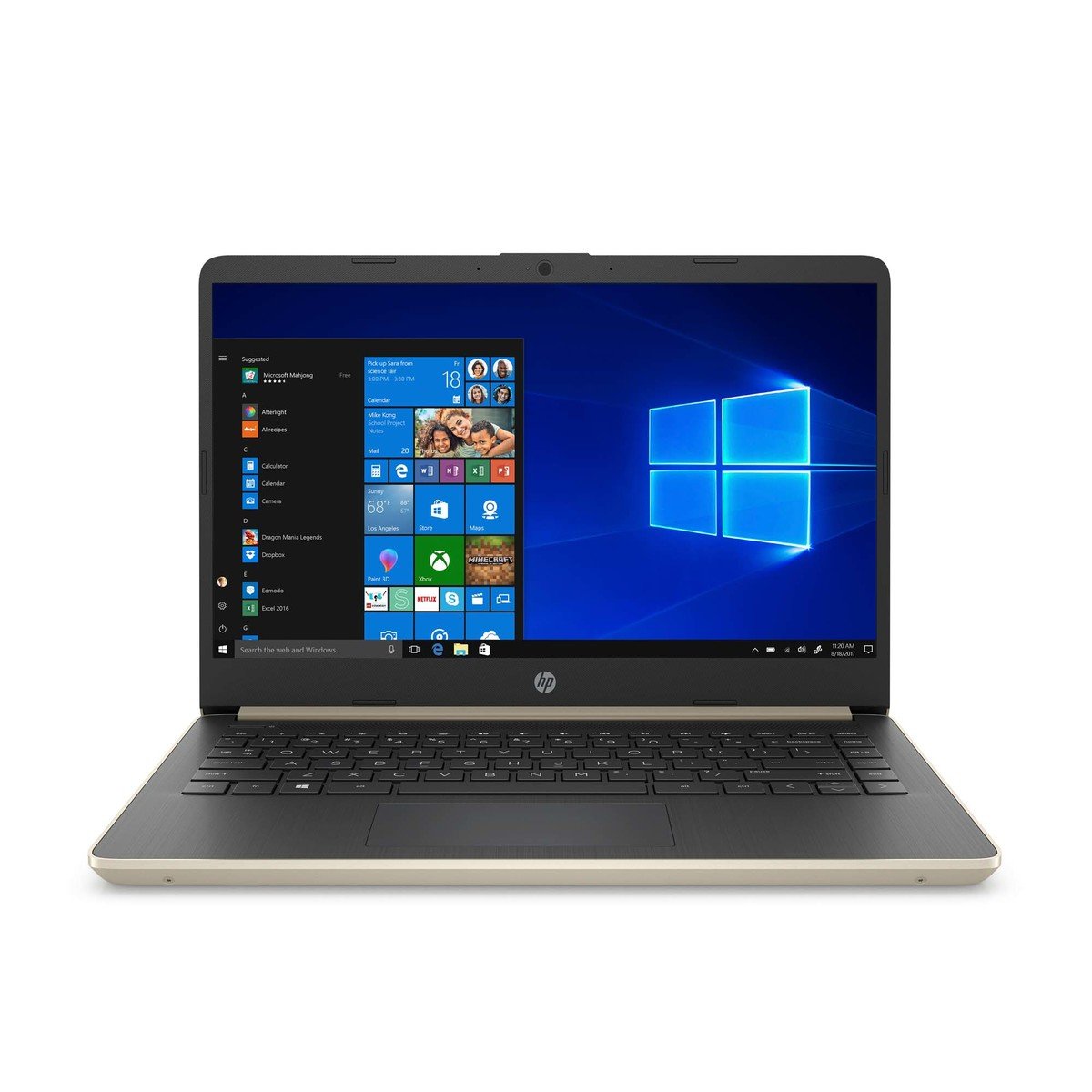 HP 14s-dq1000ne Laptop, 14" inch FHD display, Intel Core i3-1005G, 128 GB SSD, 4 GB RAM, Intel UHD Graphics, Windows 10 Home, Eng-Ara KB, Gold