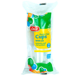 LuLu Printed Clear Cups Juice With Lid 12oz 10pcs