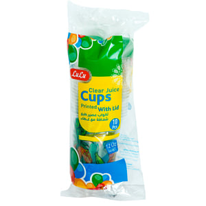 LuLu Printed Clear Cups Juice With Lid 10pcs