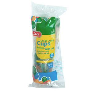 LuLu Printed Clear Cups With Lid 12oz 10pcs