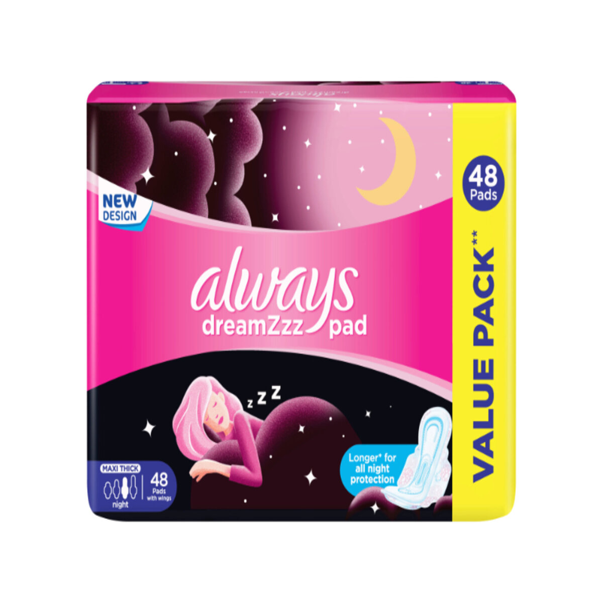 Always Cottony Soft Maxi Thick Night Sanitary Pads With Wings 48 pcs