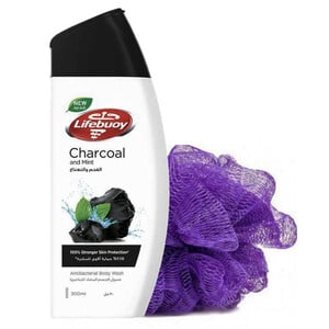 Lifebuoy Charcoal and Mint Body Wash 300ml + Loofah
