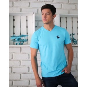 Marco Donateli Men's V-Neck T-Shirt S/S MDV3 River Blue Medium