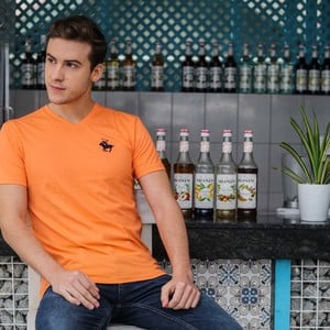 Marco Donateli Men's V-Neck T-Shirt S/S MDV7 Melon Medium