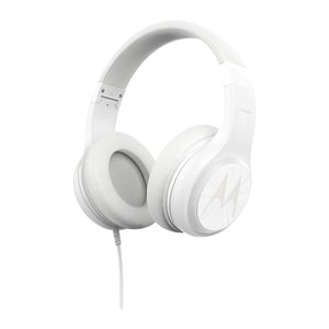 Motorola Pulse 120, Wired Headphones with Enhanced Bass, In-Line Mic and Voice Assistant Compatible with 3.5mm Aux, White
