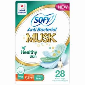 Sofy Healthy Skin Pads Anti Bacterial Musk Slim With Wings Size 29cm Large 28pcs