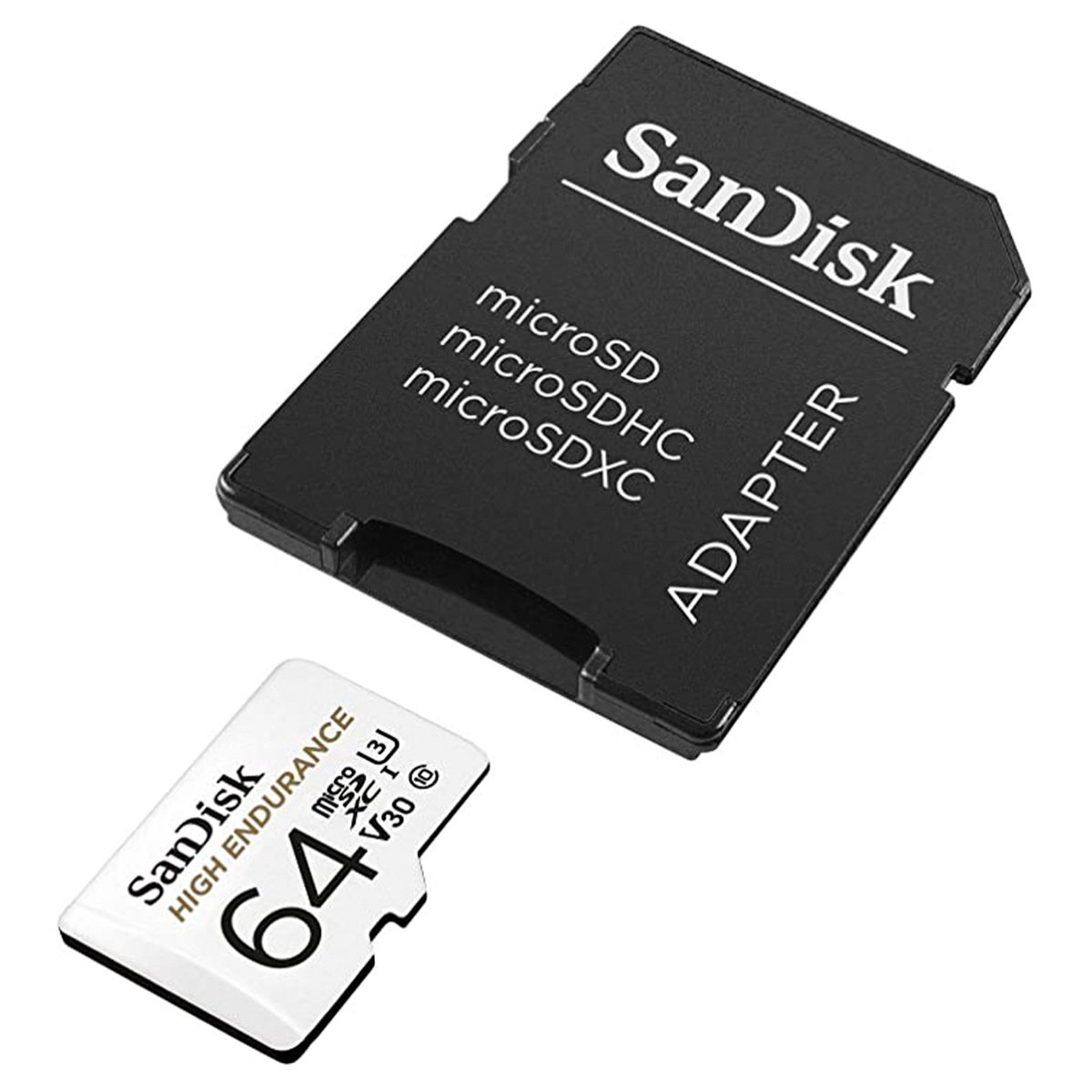 بطاقة ذاكرة مايكرو اس دي اتش سي عالية التحمل من سانديسك مع محول لكاميرا لوحة القيادة وأنظمة المراقبة المنزلية 64 جيجا بايت