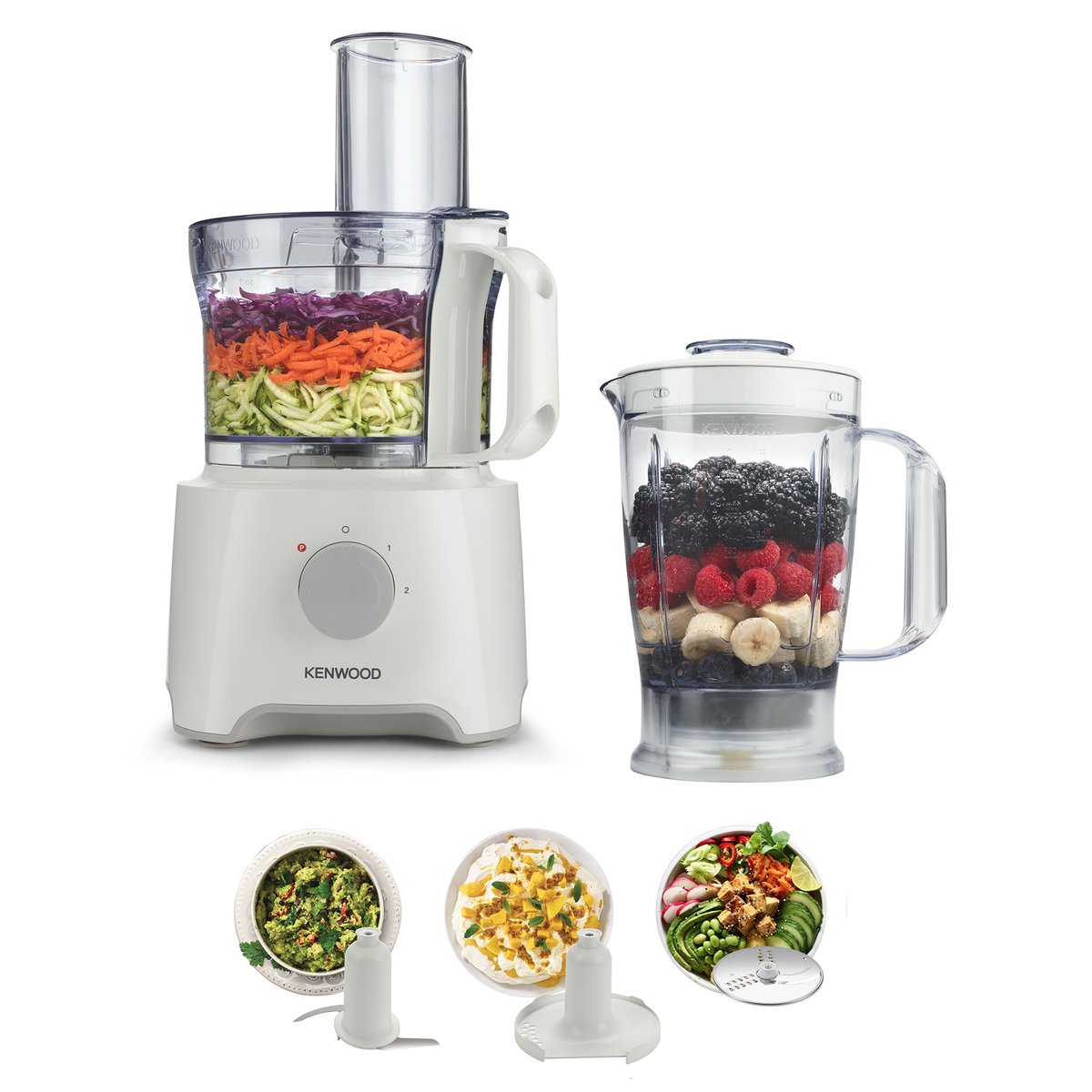 Kenwood Food Processor 800W Multi-Functional with Reversible Stainless Steel Disk, Blender, Whisk FDP301WH White