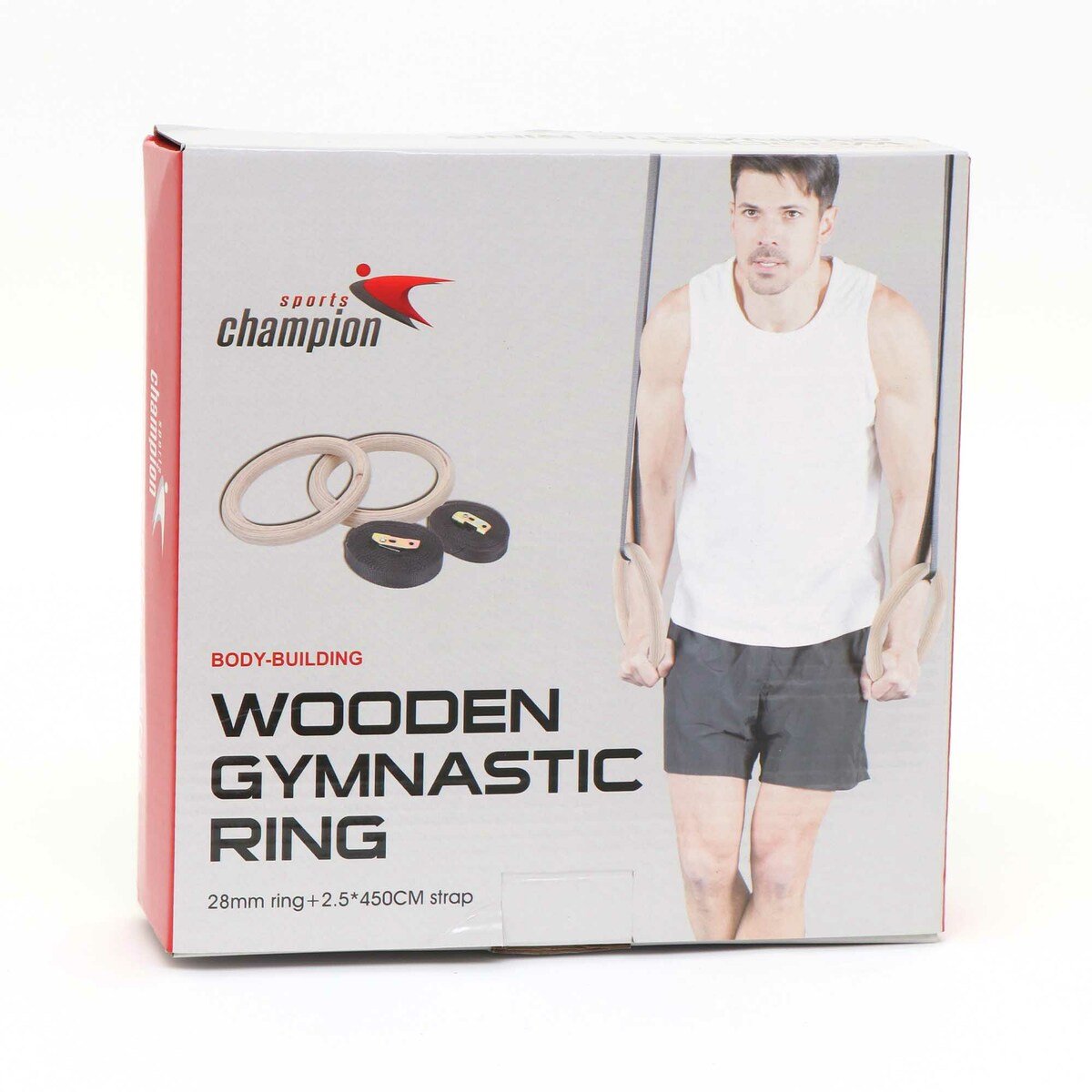 Sports Champion Wooden Gymnastic Ring 28mm+2.5x450cm Strap VF97654