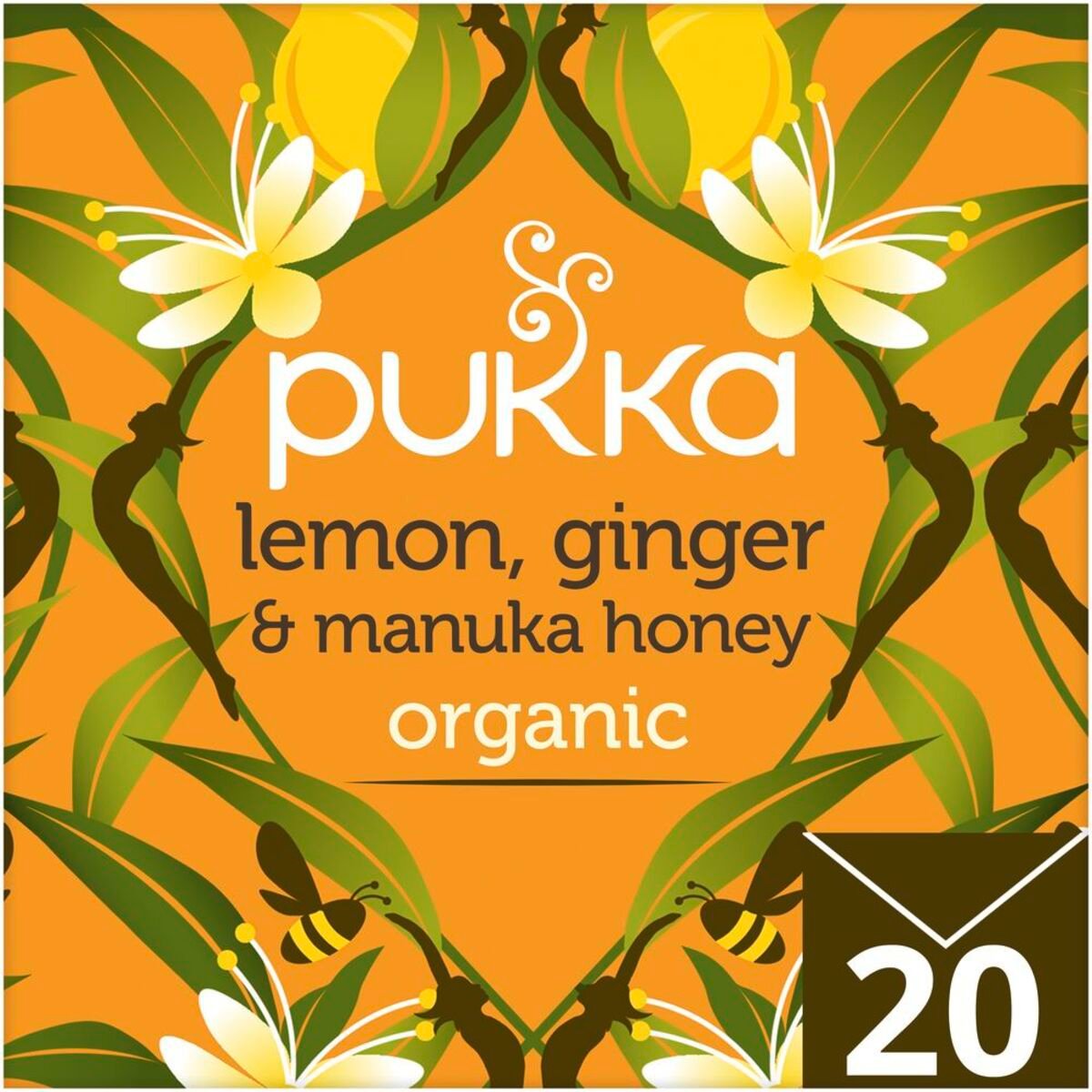 بوكا شاي عضوي بتوليفة أعشاب بنكهة الليمون و الزنجبيل و عسل المانوكا  20 حبه