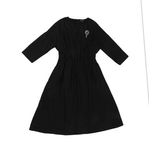 Reo Women's Elasticated Waist & Drop Shoulder Midi Dress D9W831A 3/4 Sleeve Black 08 Extra Small