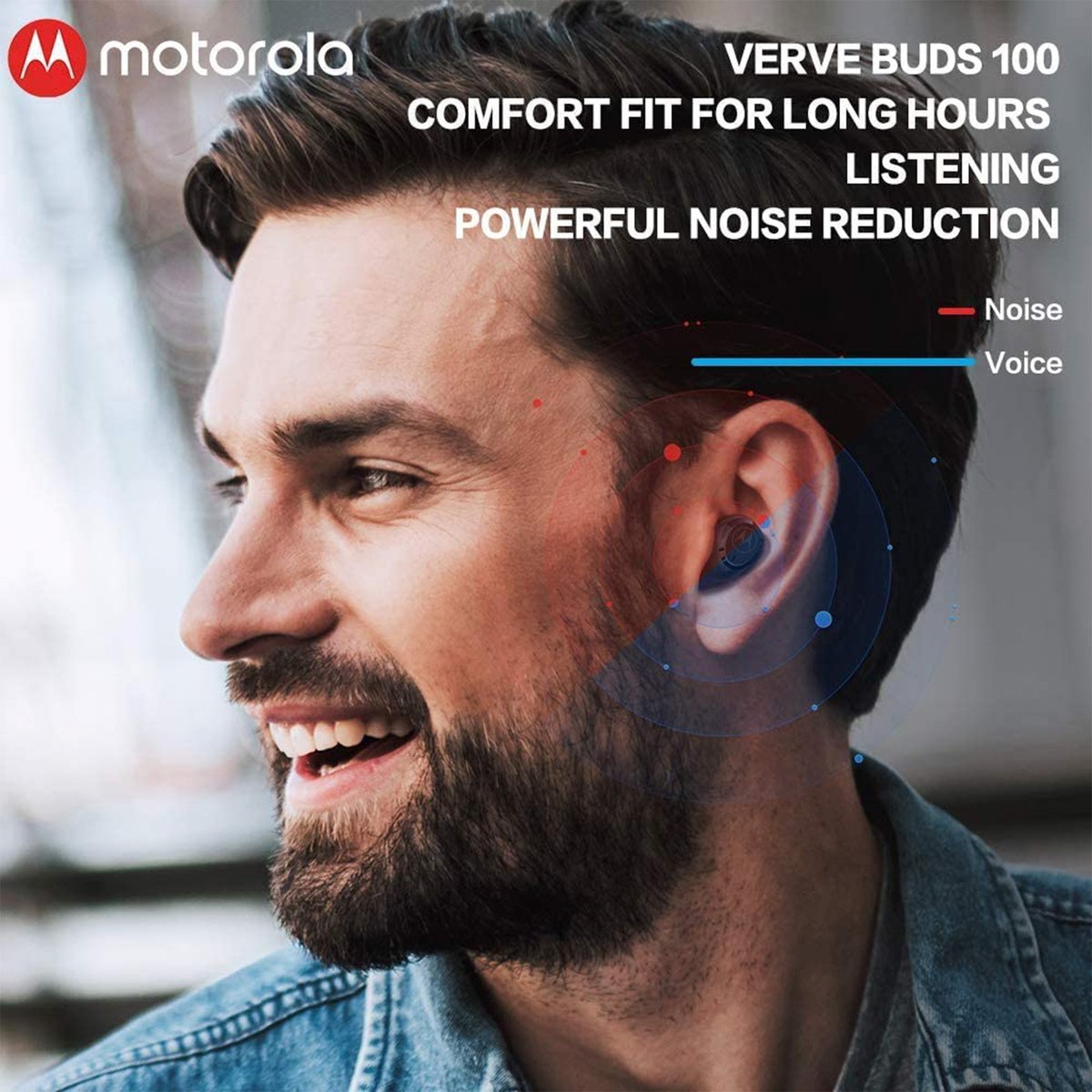 Motorola Verve Buds 100, True Wireless Bluetooth Waterproof Earbuds with 12 Hours Battery, Mic, Mono Mode and Portable Charging Case - Black