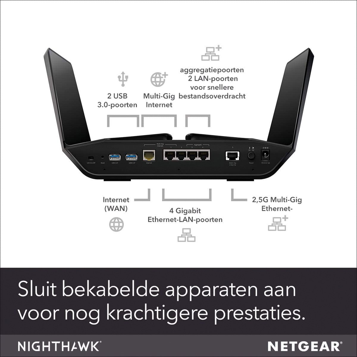 Netgear RAX200-100EUS Nighthawk AX12 12-Stream Wifi 6 Router (RAX200) - AX11000 Tri-Band Wireless Speed (Up to 10.8 Gbps), 1 x 2.5G Ethernet Ports, 2 x 3.0 USB - Black