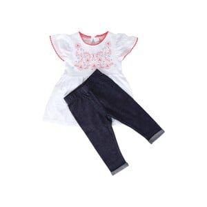Reo Infant Girls Dress 2Pc Set B9IG015-A White & Blue, 6-9M