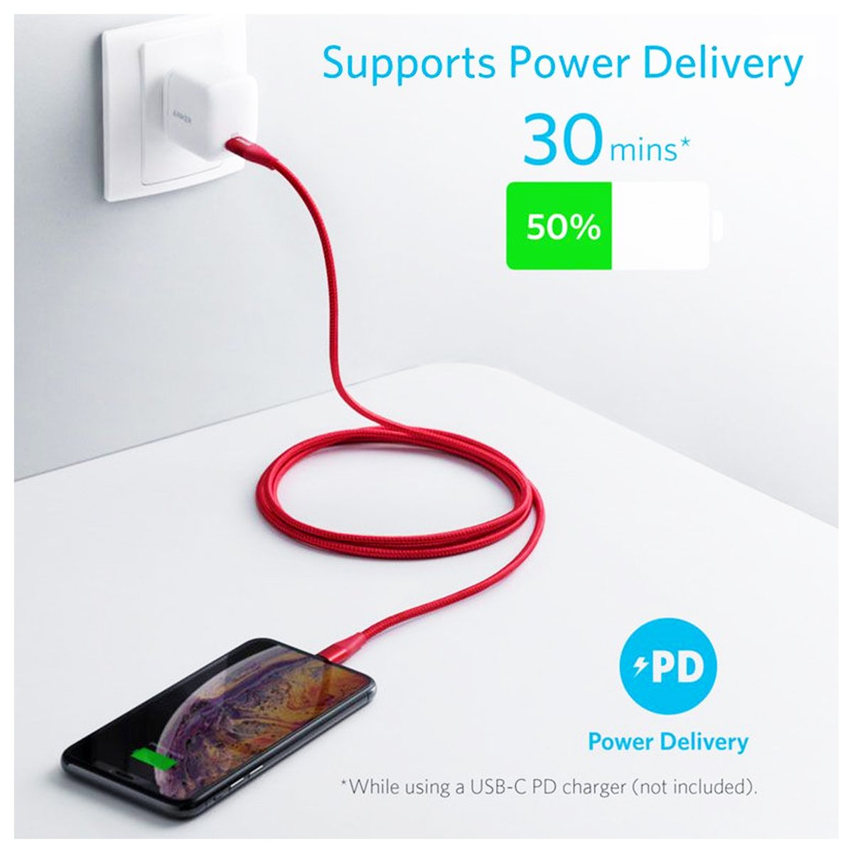 Anker PowerLine+ II USB-C to Lightning Cable A8653H91 Red 1.8mtr