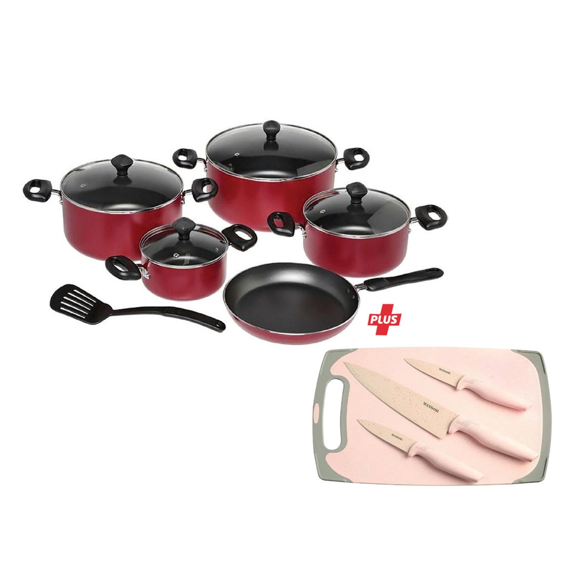 Prestige Cookware Set 10pcs 81730 + Cutting Board with 3 Knives
