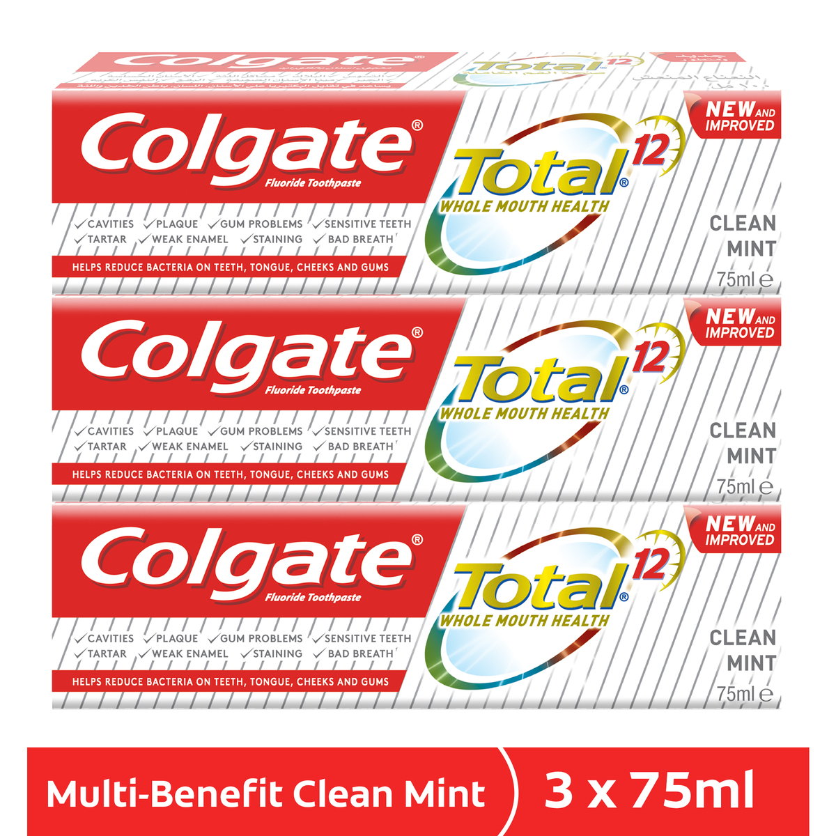 Colgate Toothpaste Total Clean Mint 3 x 75 ml